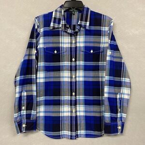 VTG LRL Lauren Ralph Lauren Shirt Men's M Button Up Blue Plaid Long Sleeve